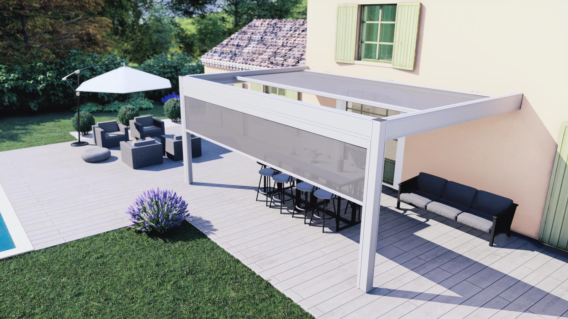 Pergola design toiture rétractable en aluminium