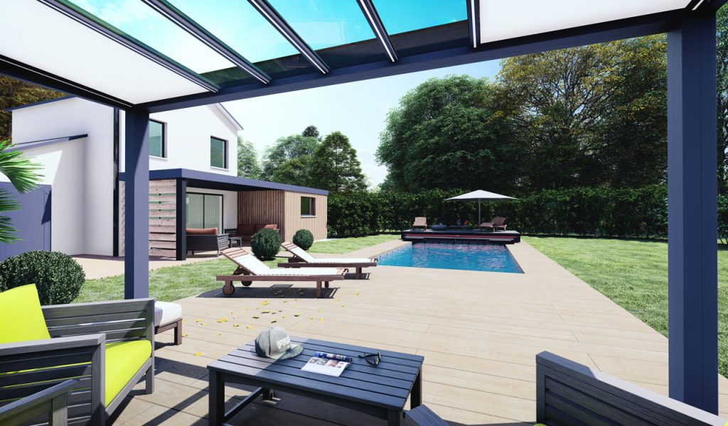 Pergola design indépendante Rénoval 4 pieds toiture panneaux de verre